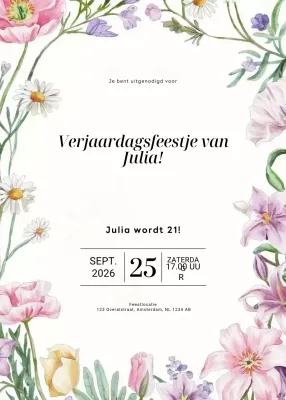 uitnodiging witte bloemen verjaardag