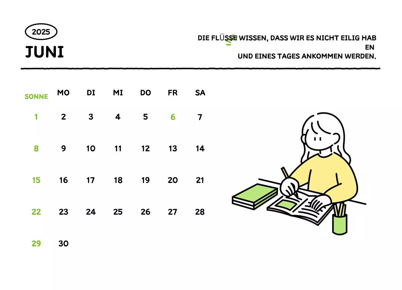 Illustrierter Kalender mit schönem Linienstil