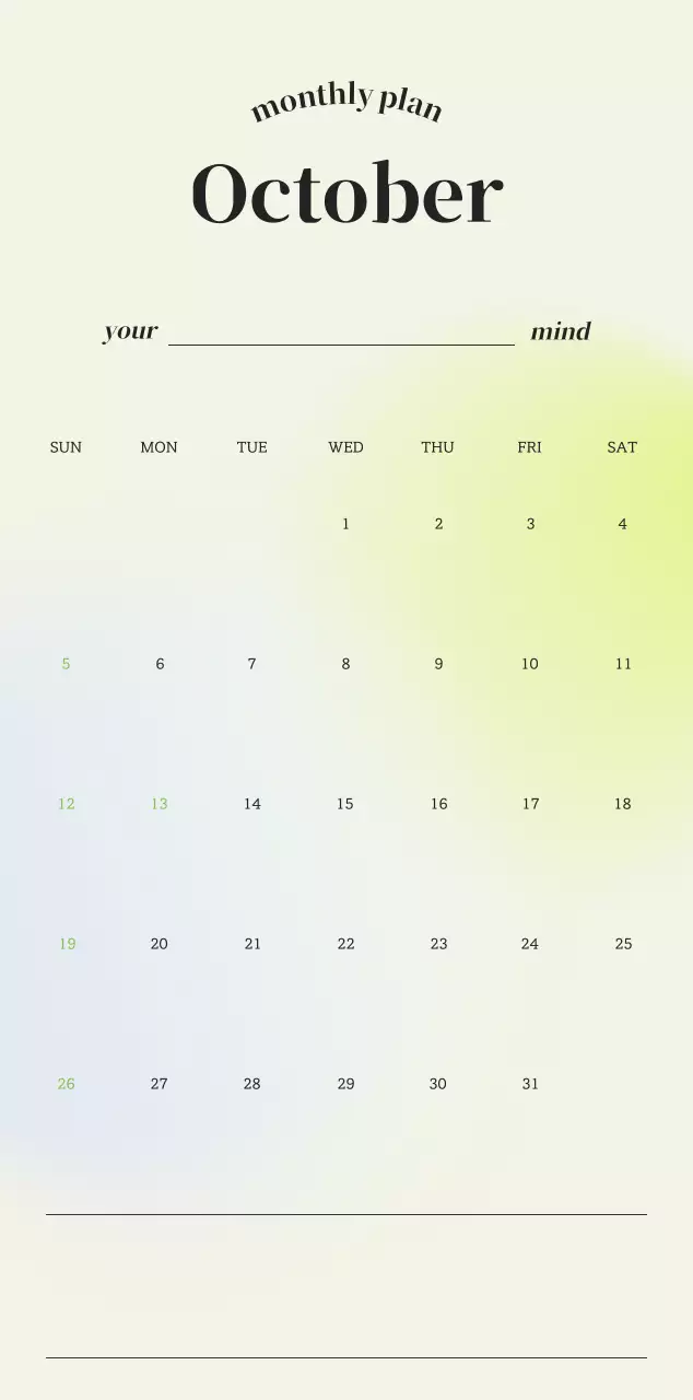 グラデーションミニマルカレンダーカレンダー