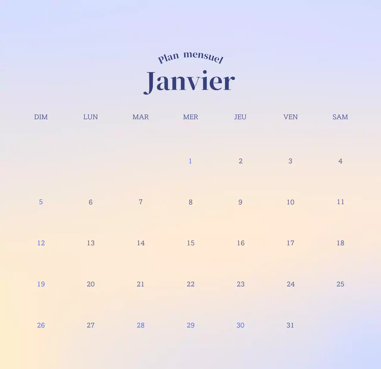 Calendrier minimaliste dégradé