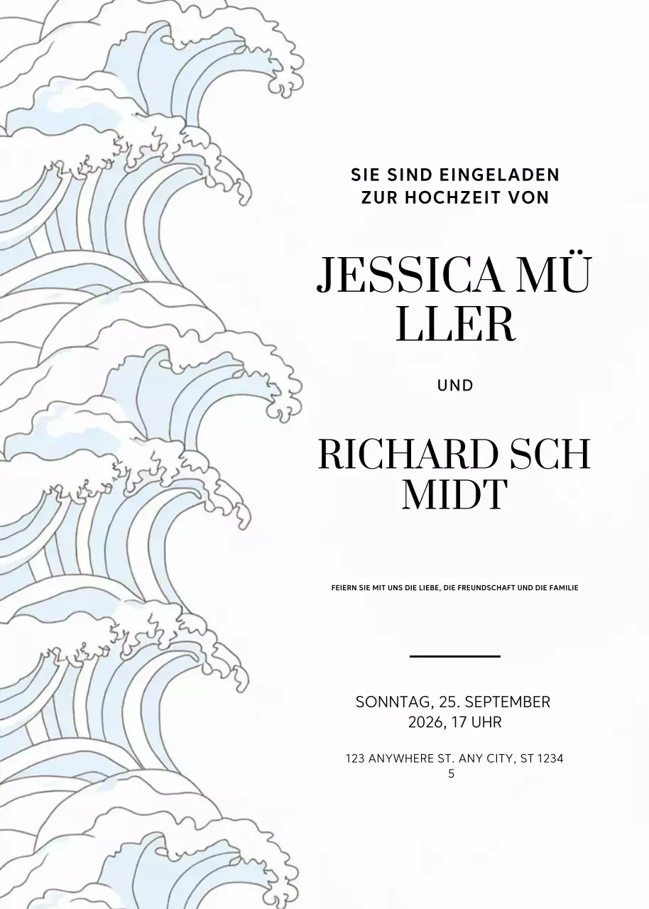 Blaue elegante Hochzeitseinladung