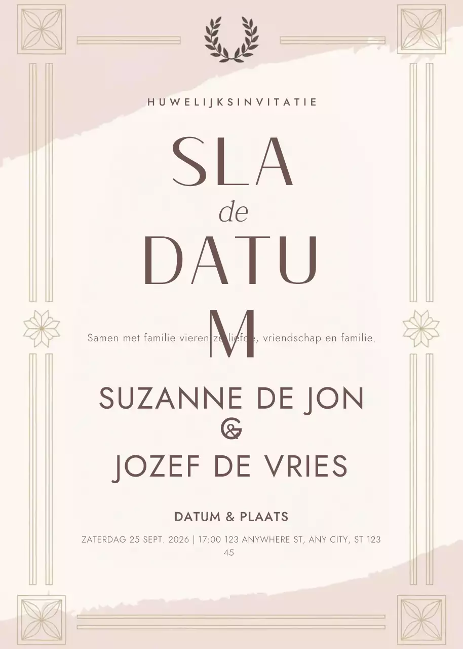 beige elegante huwelijksuitnodiging