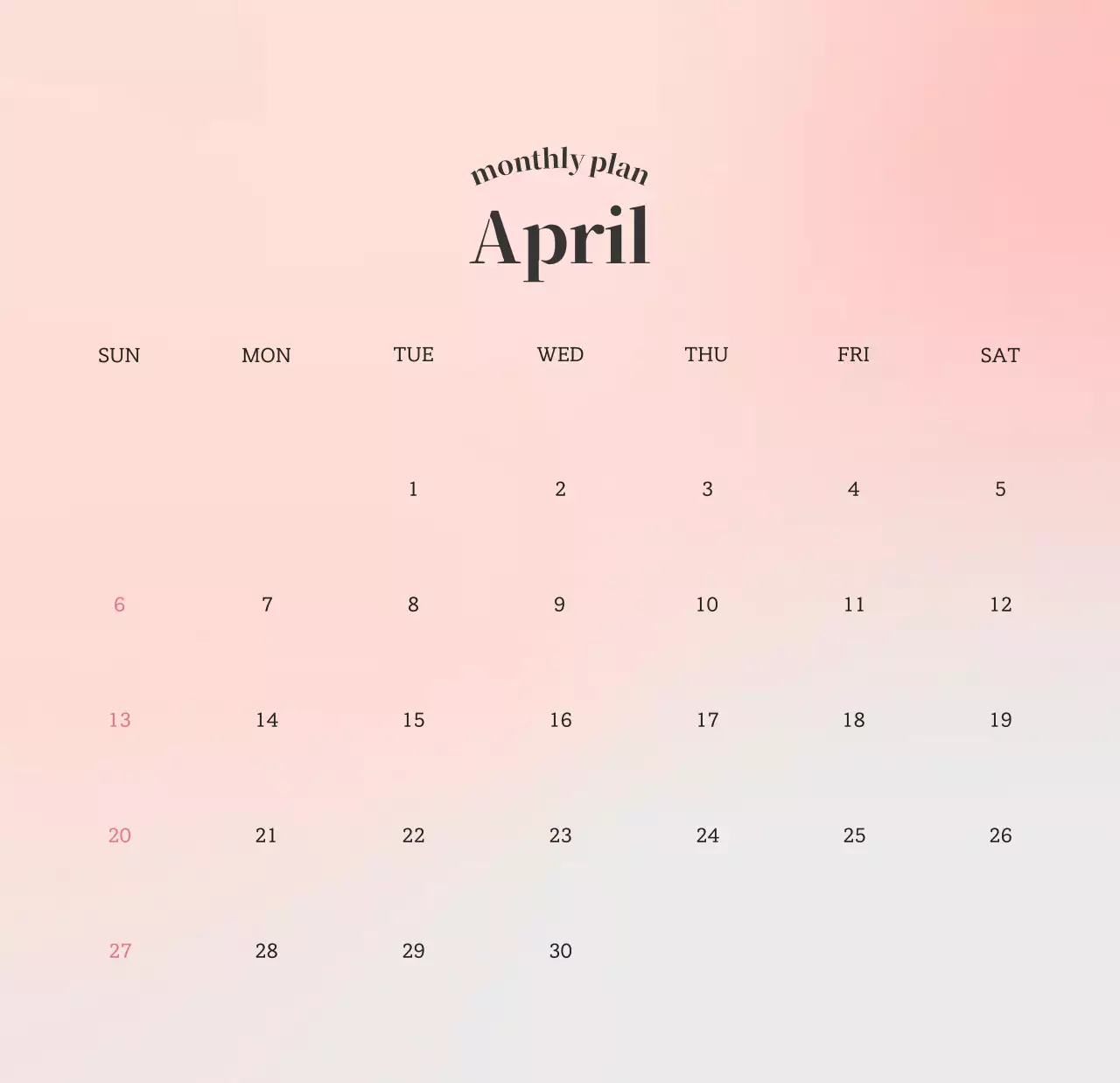 Gradient Minimalist Calendar