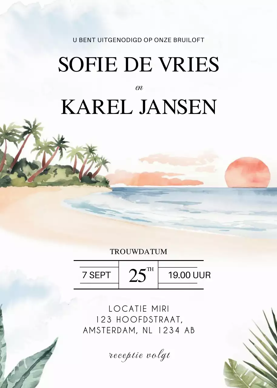 Beige elegante huwelijksuitnodiging