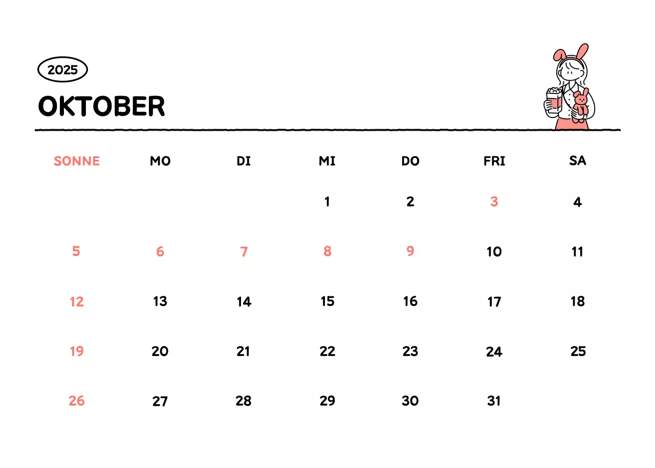 Illustrierter Kalender mit schönem Linienstil
