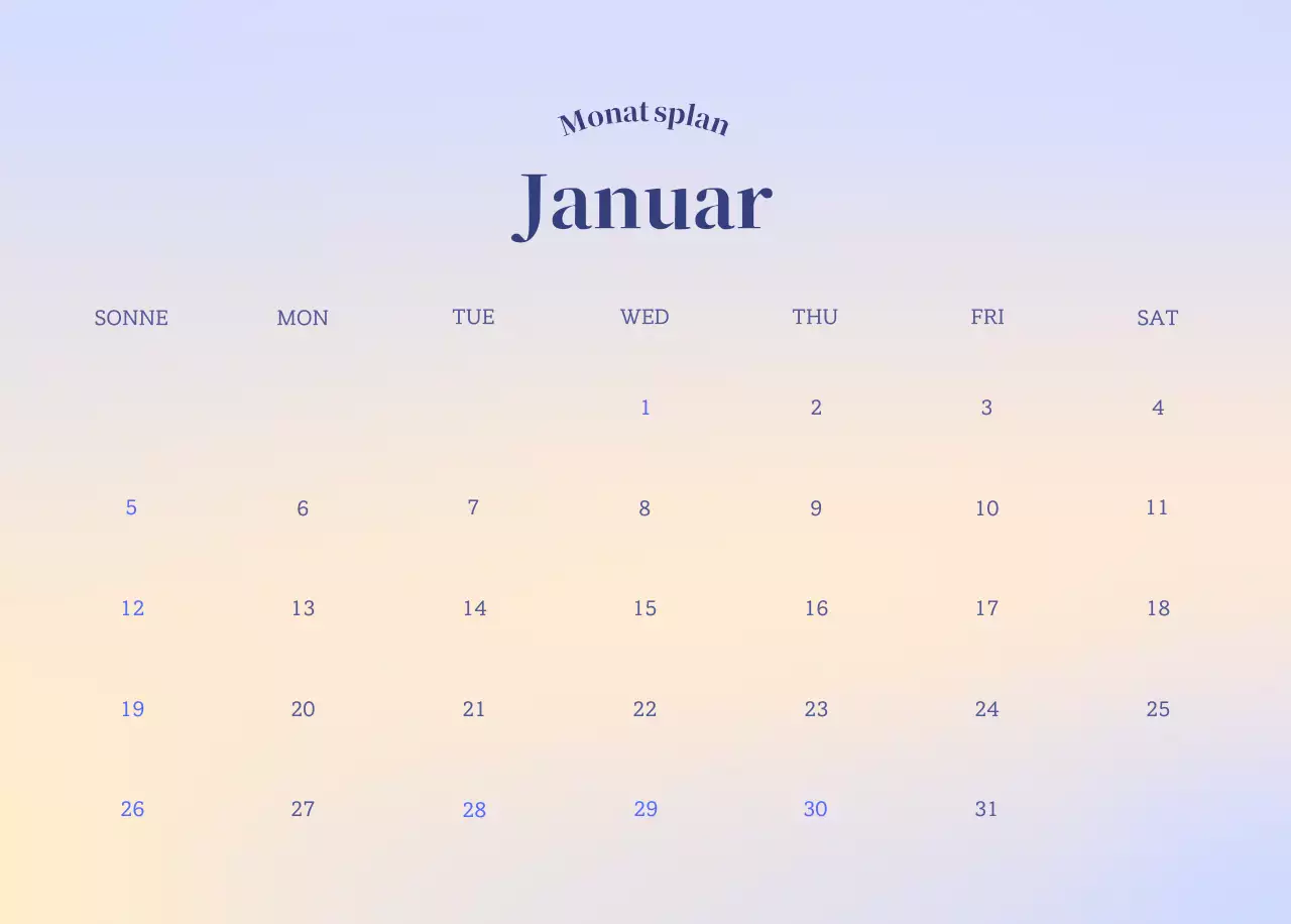 Minimalistischer Kalender mit Farbverlauf