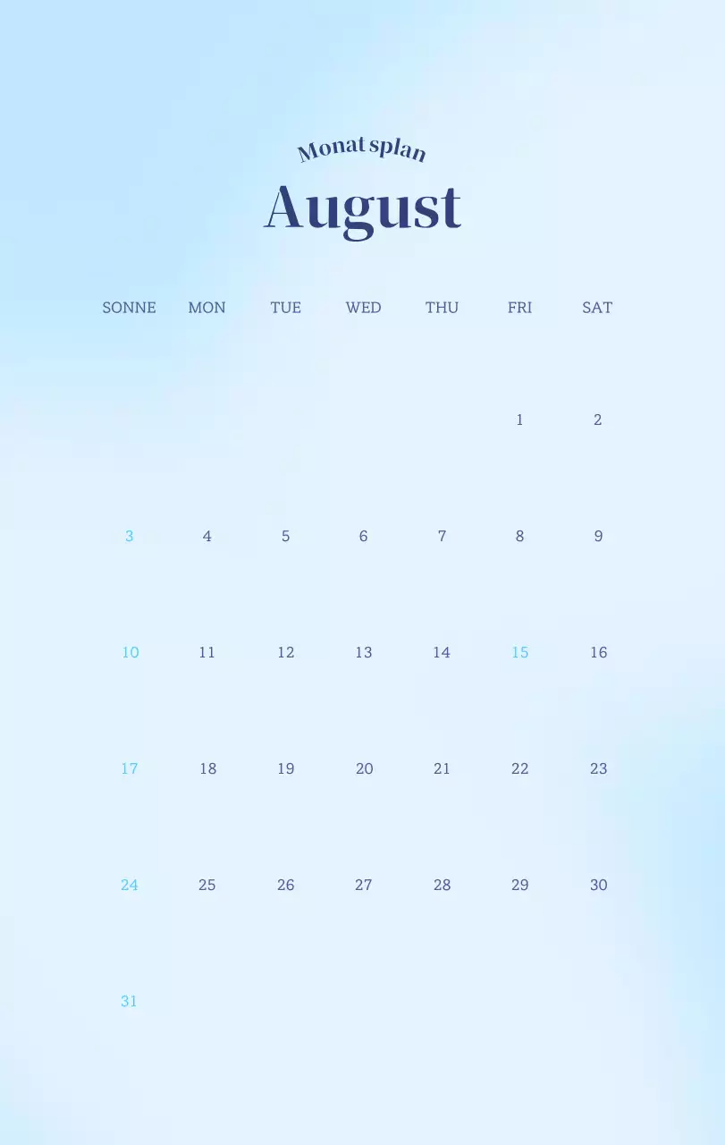 Minimalistischer Kalender mit Farbverlauf