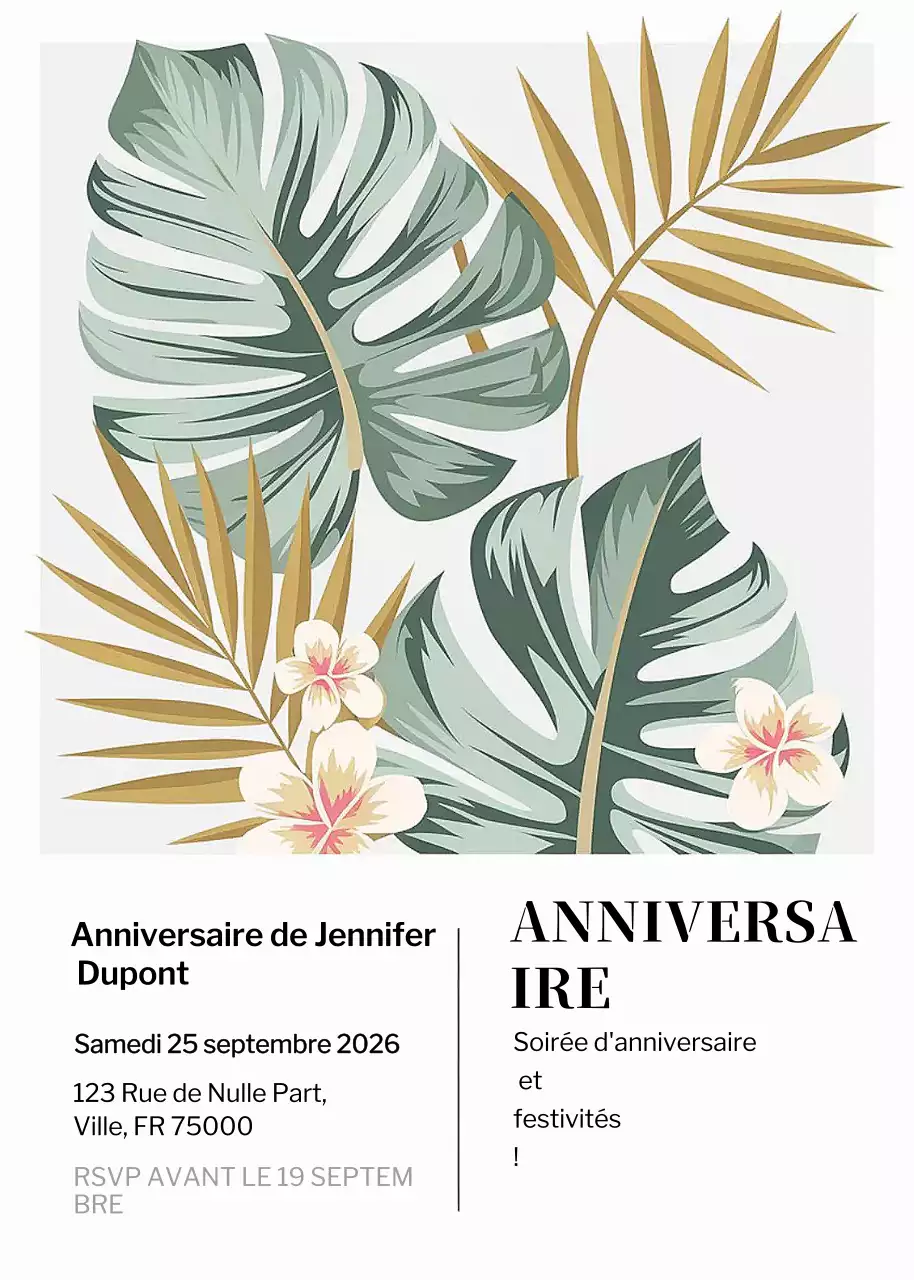Invitation d'anniversaire tropicale verte