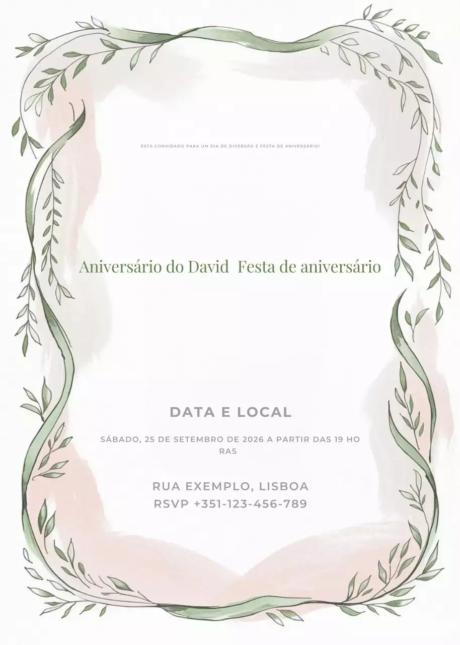 convite de aniversário botânico verde