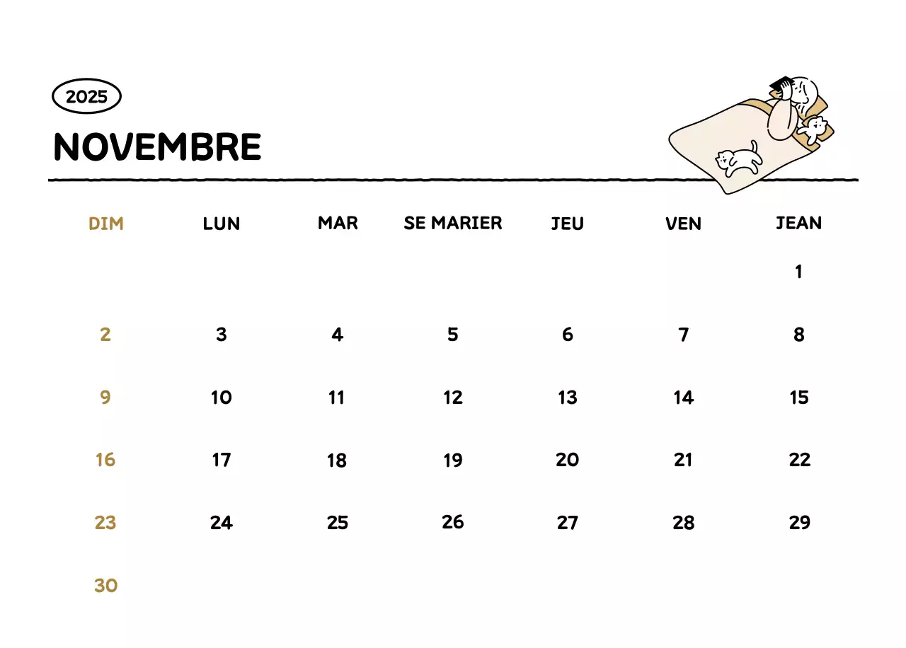 Calendrier illustré avec un joli style de lignes