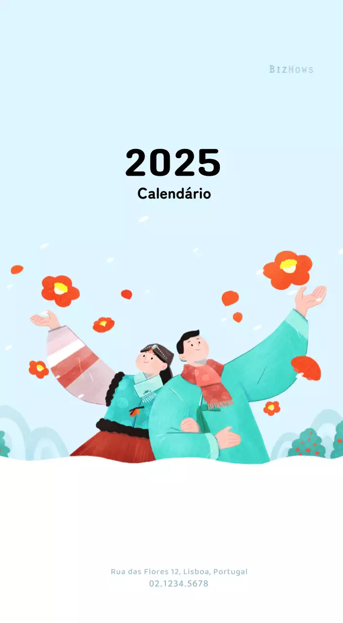Calendário de Ano Novo com um toque caloroso e ilustrado