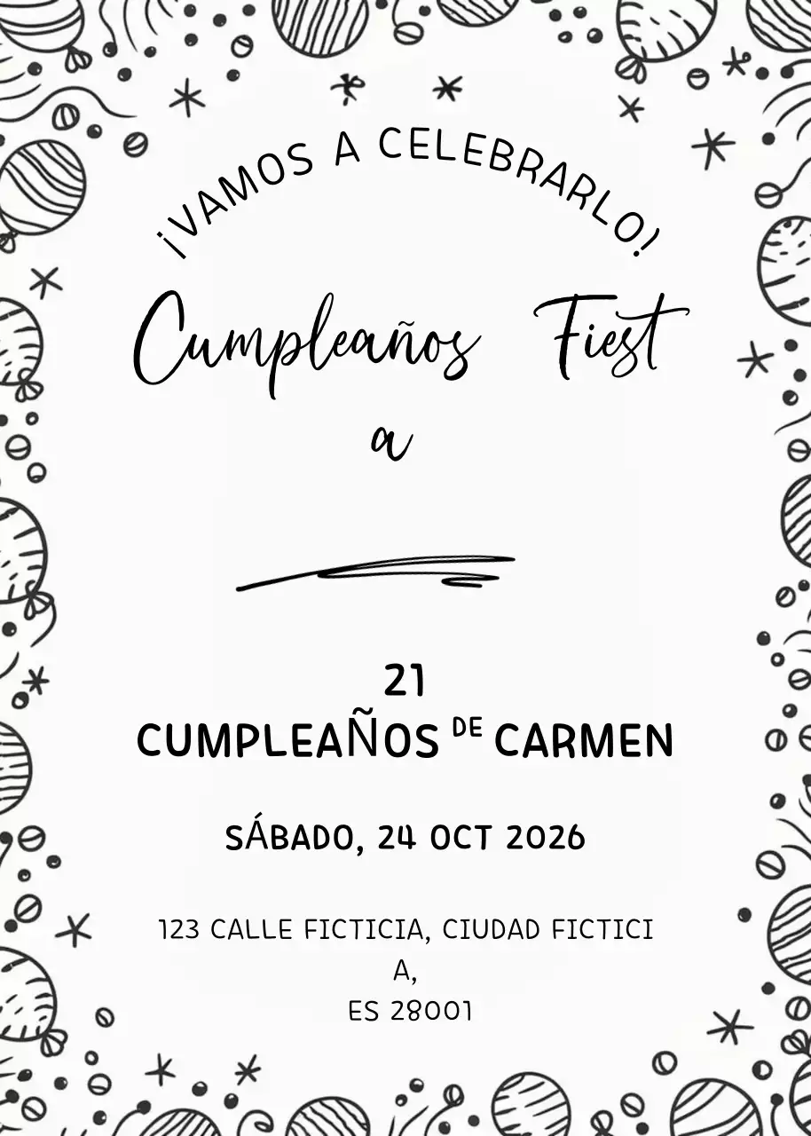 Invitación de cumpleaños minimalista negra