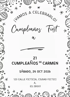 Invitación de cumpleaños minimalista negra