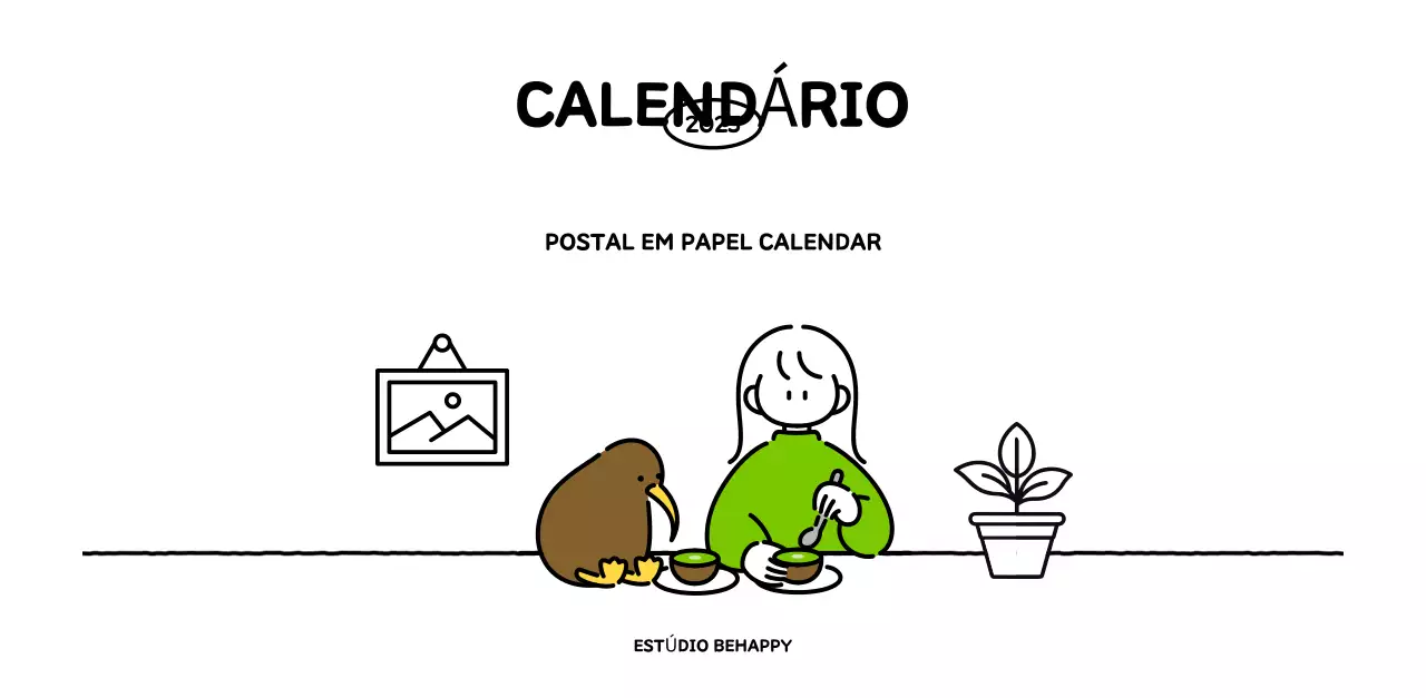 Calendário ilustrado com um estilo de linhas bonito