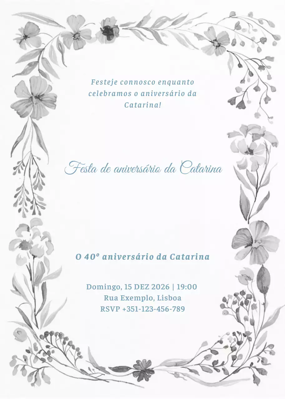 convite de aniversário cinzento e elegante