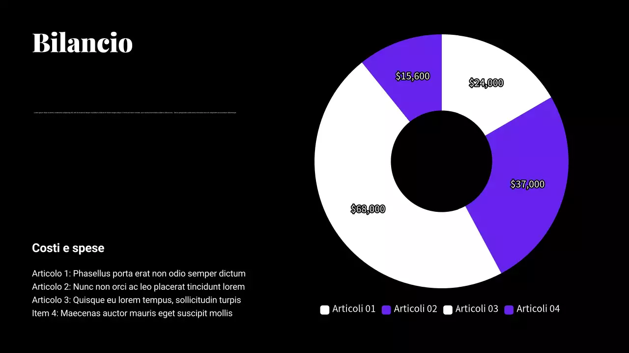 Presentazione del piano di marketing con sfumature nere e viola