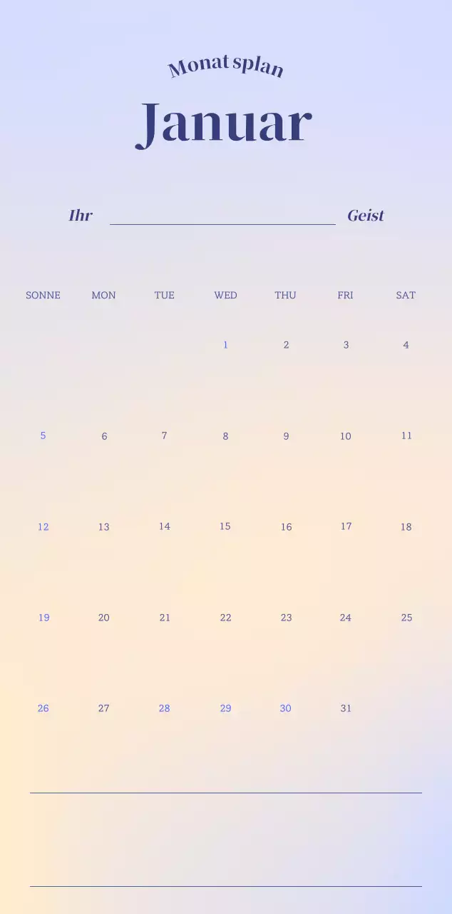 Minimalistischer Kalender mit Farbverlauf