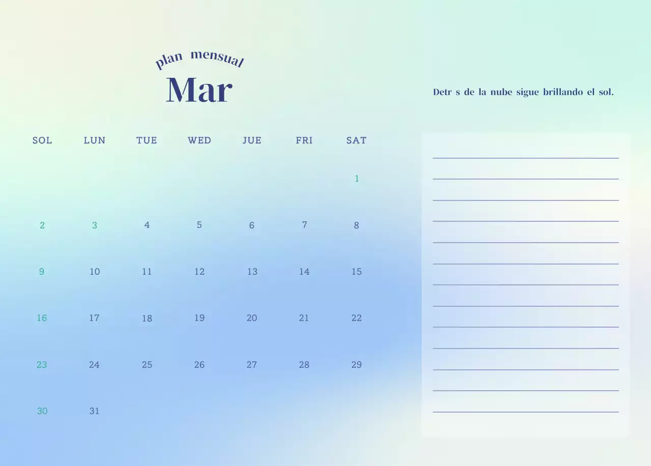 Calendario minimalista degradado