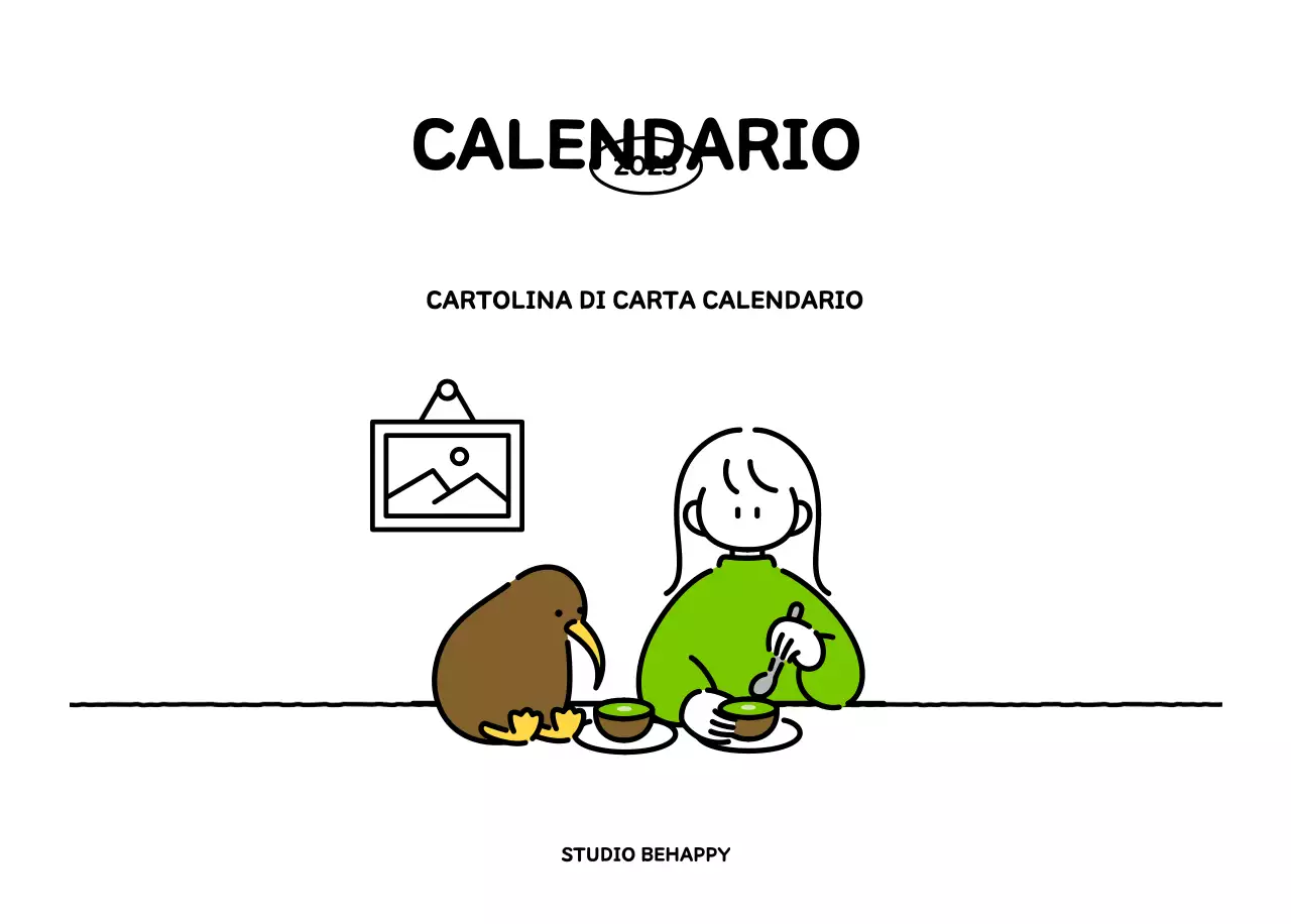 Calendario illustrato con un grazioso stile di linee