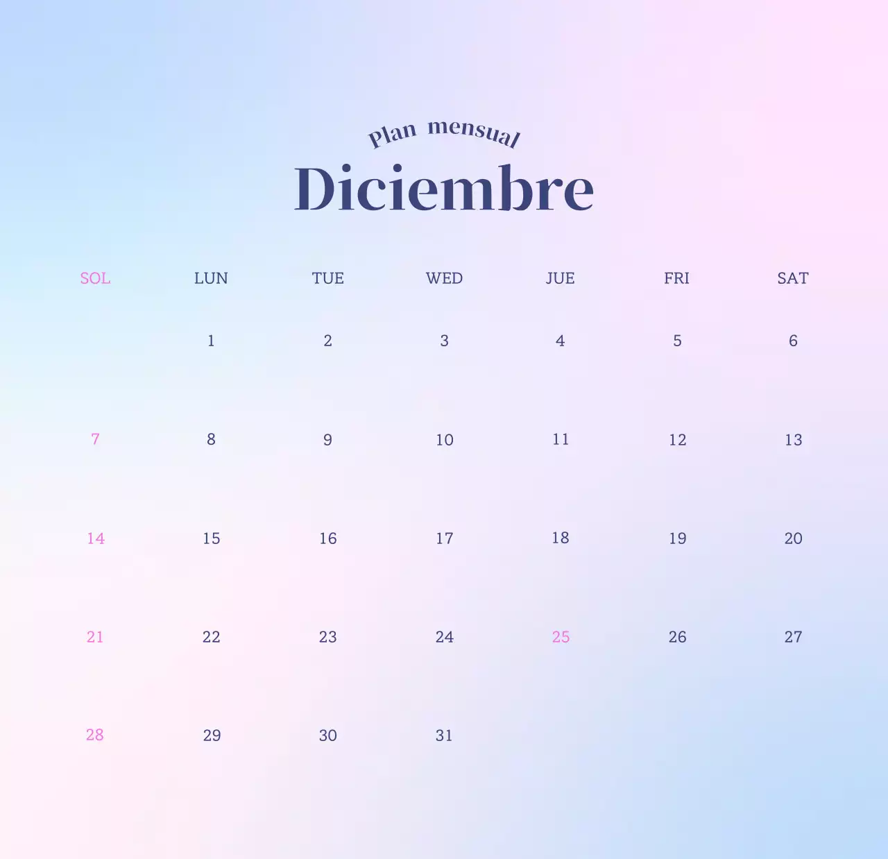 Calendario minimalista degradado