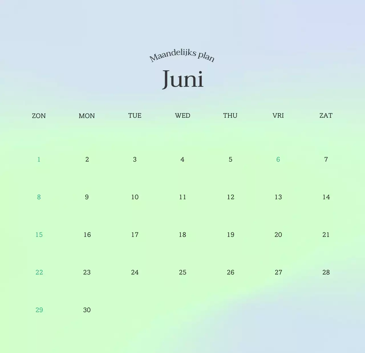 Minimalistische kalender met kleurverloop
