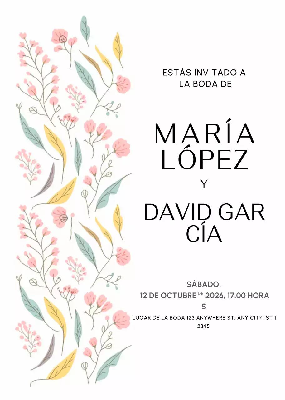 invitación de boda floral blanca