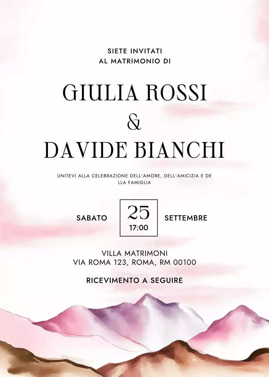 Invito a nozze elegante rosa