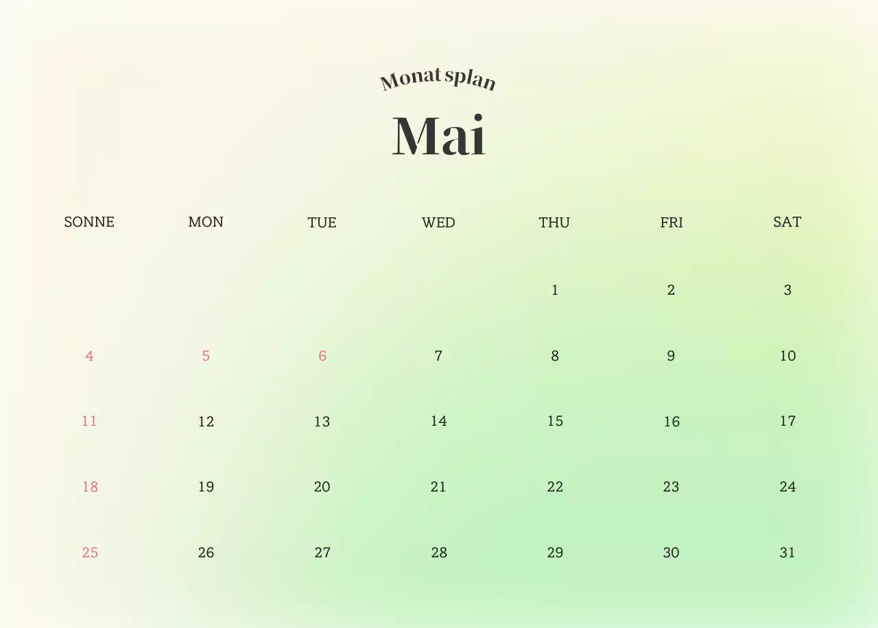 Minimalistischer Kalender mit Farbverlauf