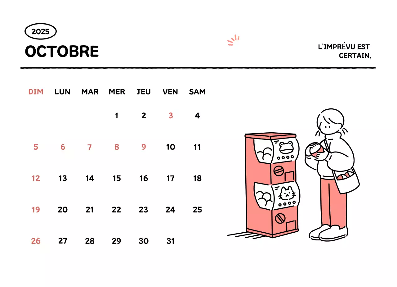 Calendrier illustré avec un joli style de lignes