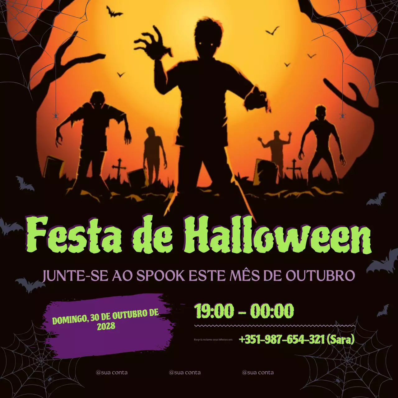 Convite de Halloween gótico laranja Redes sociais