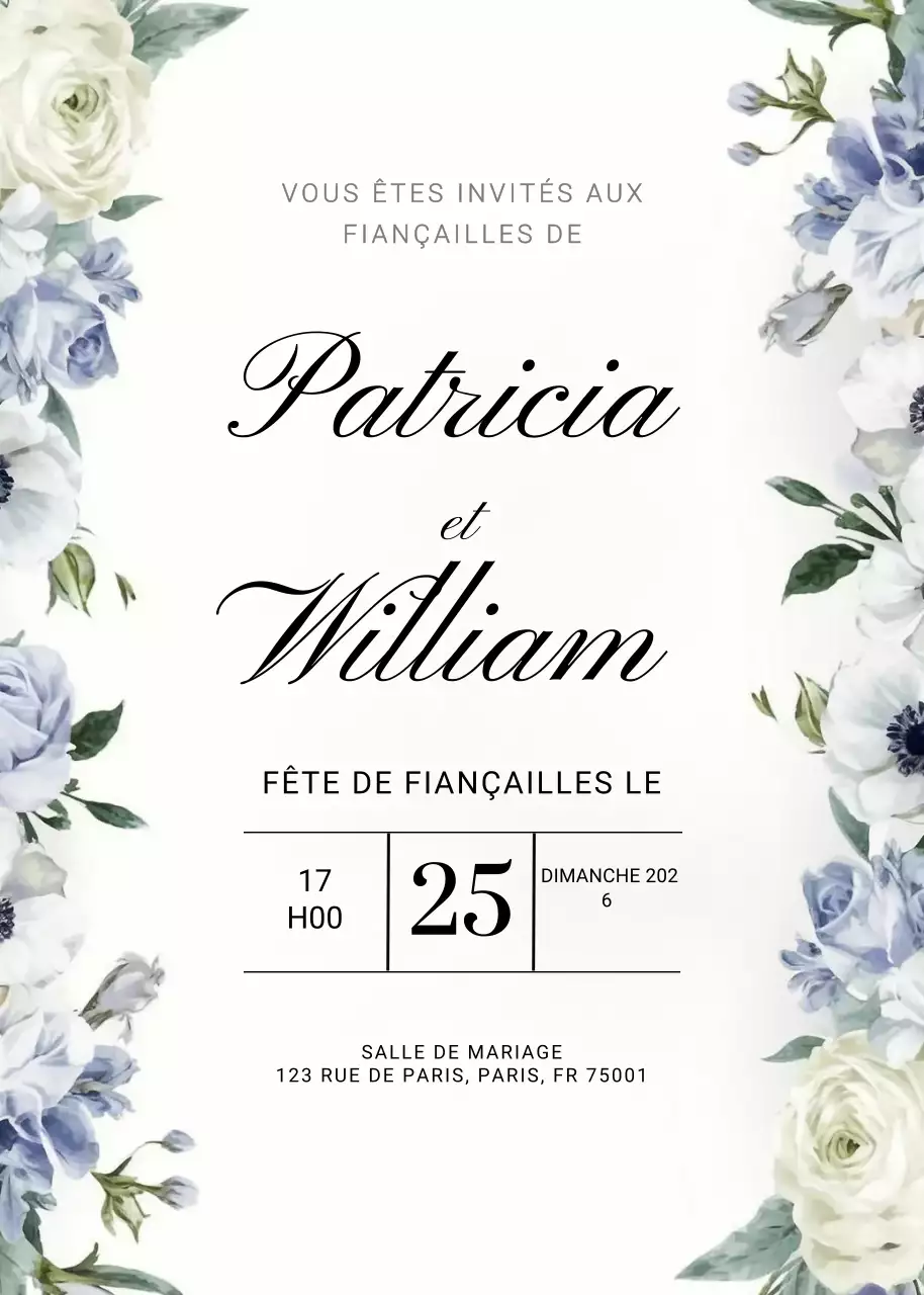 invitation de fiançailles élégante et blanche
