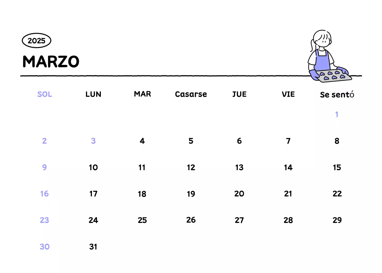 Calendario ilustrado con un bonito estilo de líneas