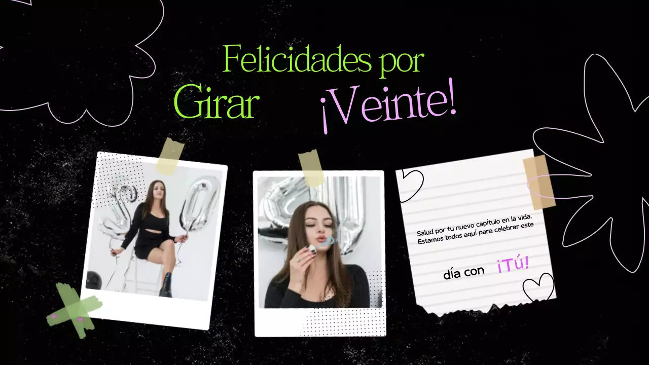 Collage de papel negro y verde Presentación de cumpleaños