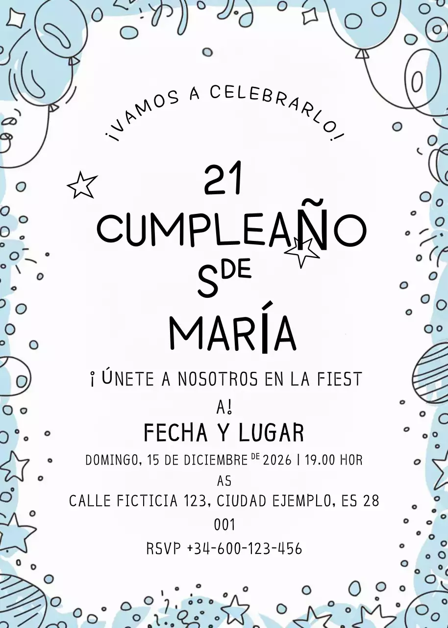 invitación de cumpleaños minimal azul
