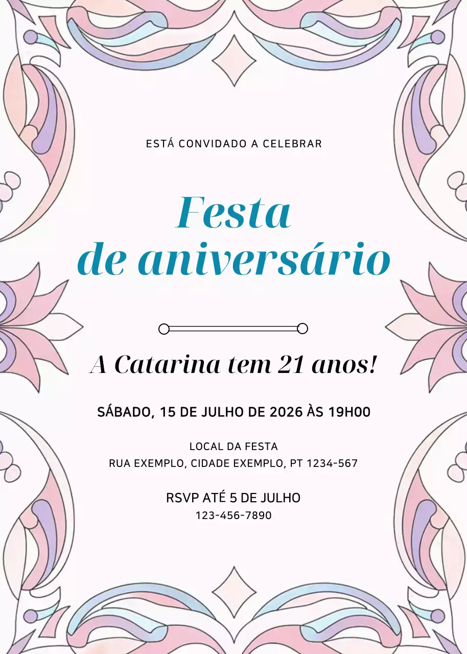 Convite de aniversário floral cor-de-rosa