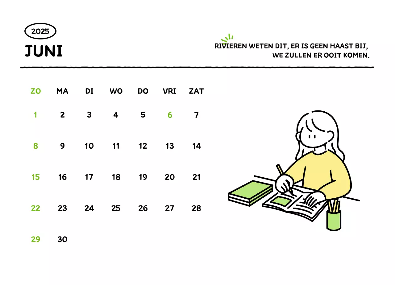 Geïllustreerde kalender met een mooie lijnstijl