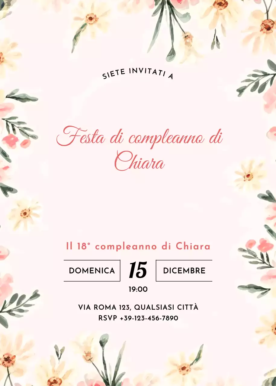 invito di compleanno floreale rosa