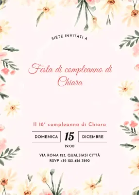 invito di compleanno floreale rosa