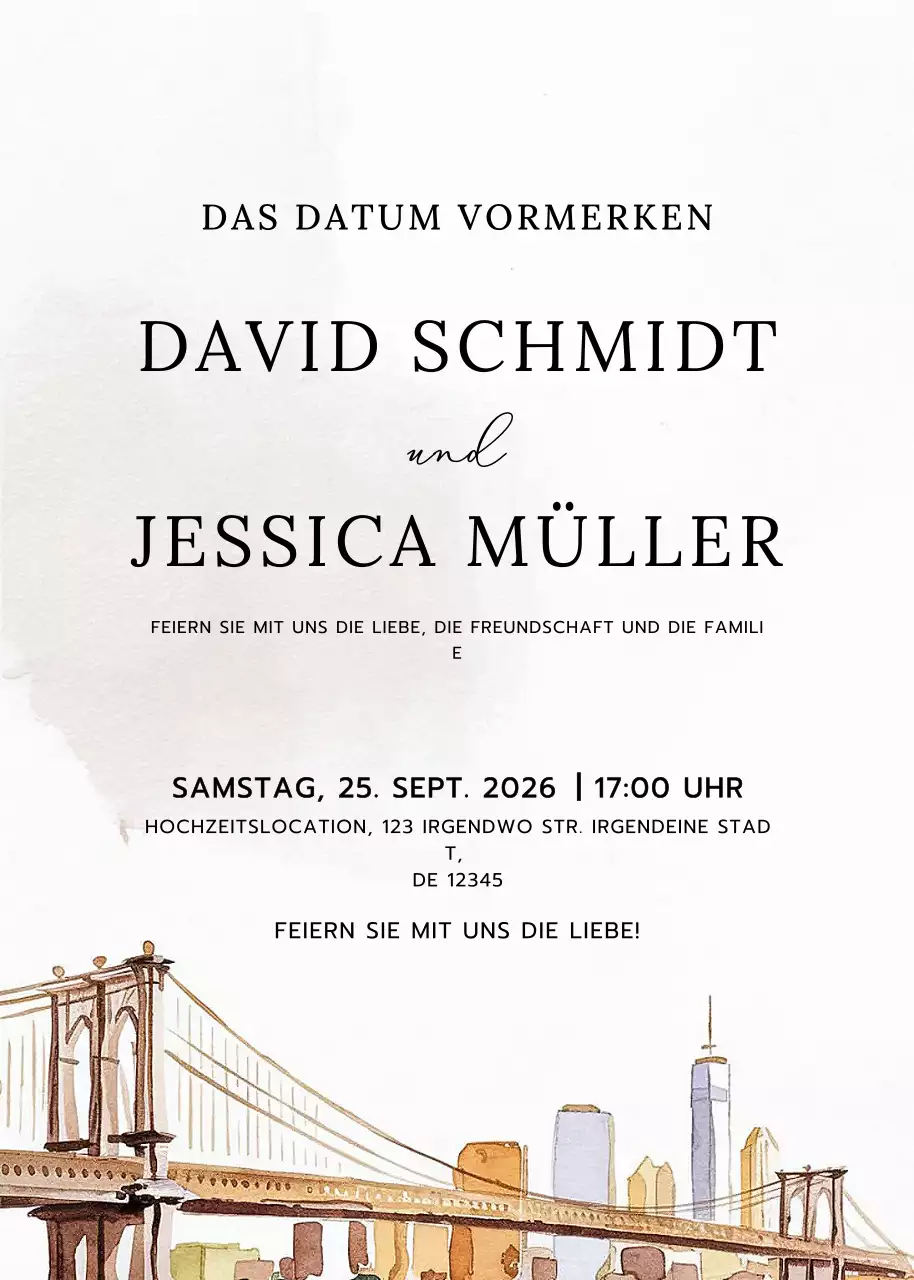 Beige Elegante Hochzeitseinladung