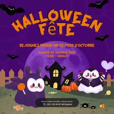 Post Instagram illustrant la fête d'Halloween en violet et orange