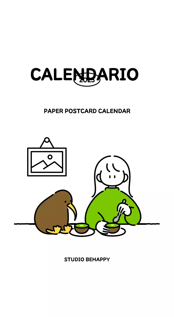 Calendario illustrato con un grazioso stile di linee
