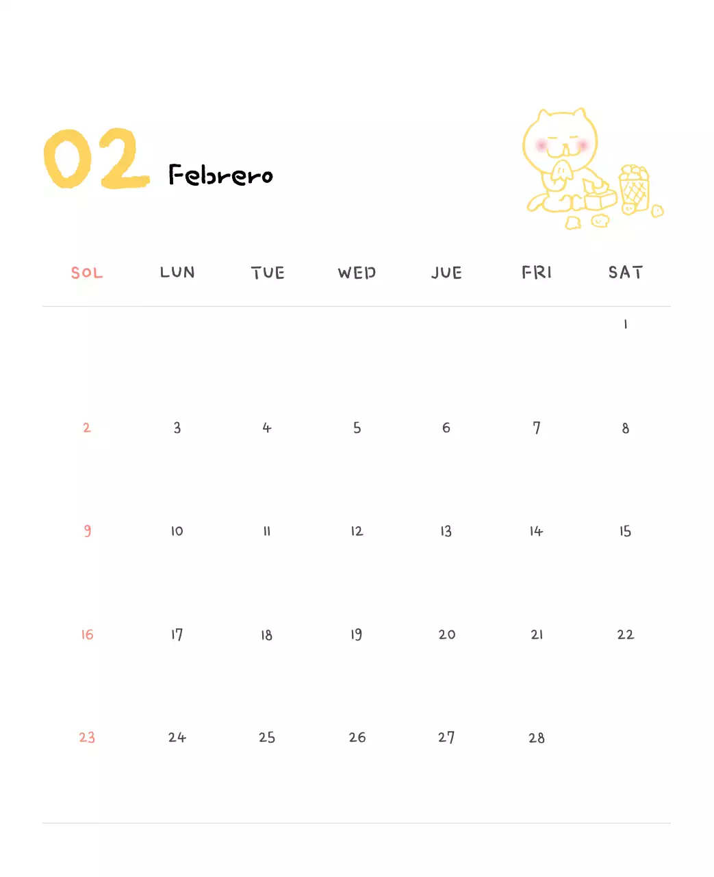 Calendario diario en marfil