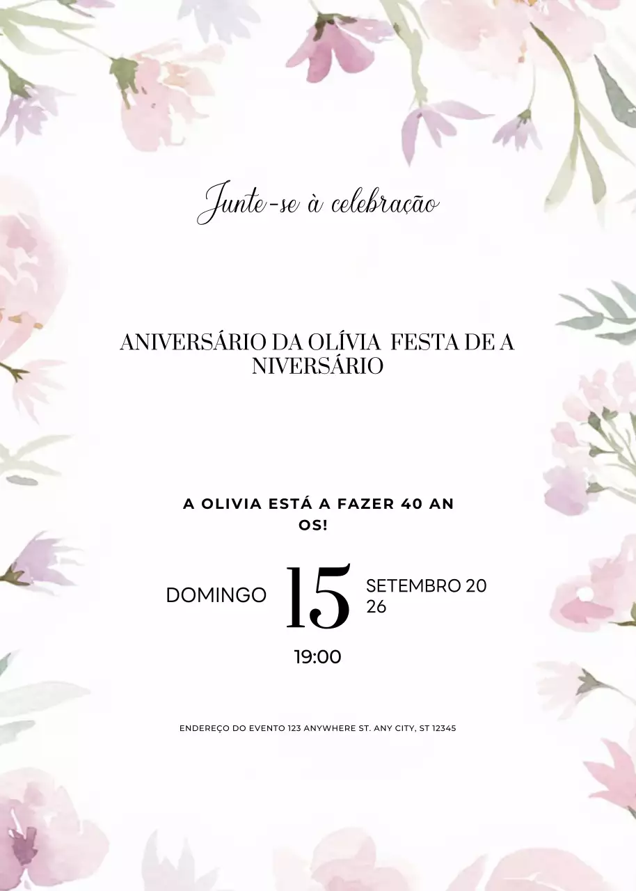 convite de aniversário floral cor-de-rosa