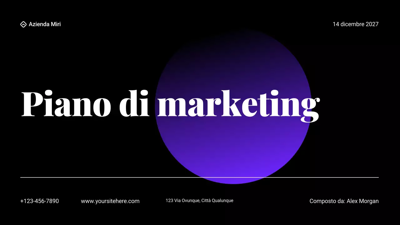Presentazione del piano di marketing con sfumature nere e viola