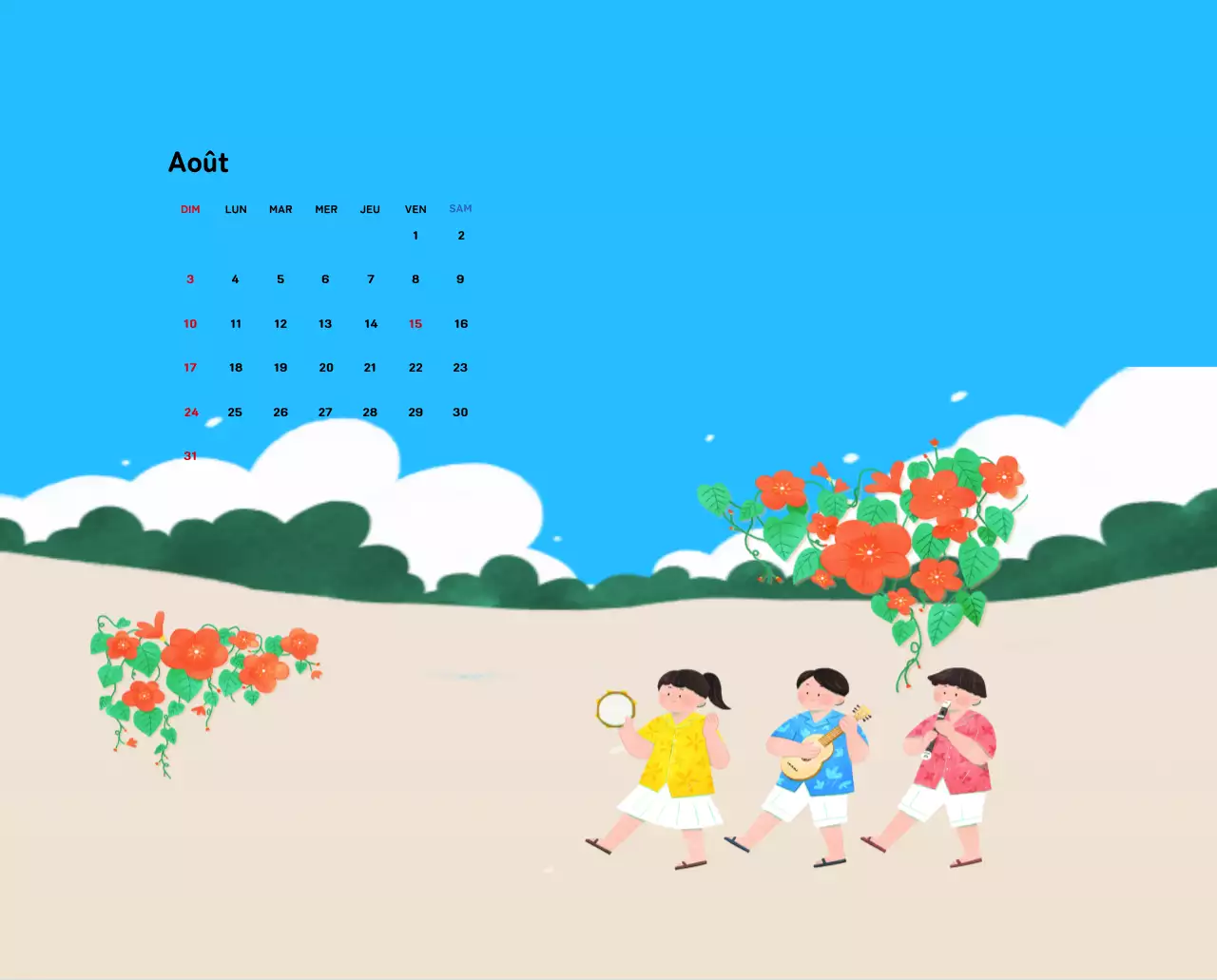 Calendrier du Nouvel An avec illustrations chaleureuses