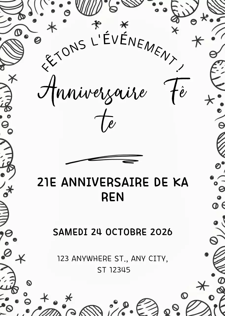 Invitation d'anniversaire minimale noire