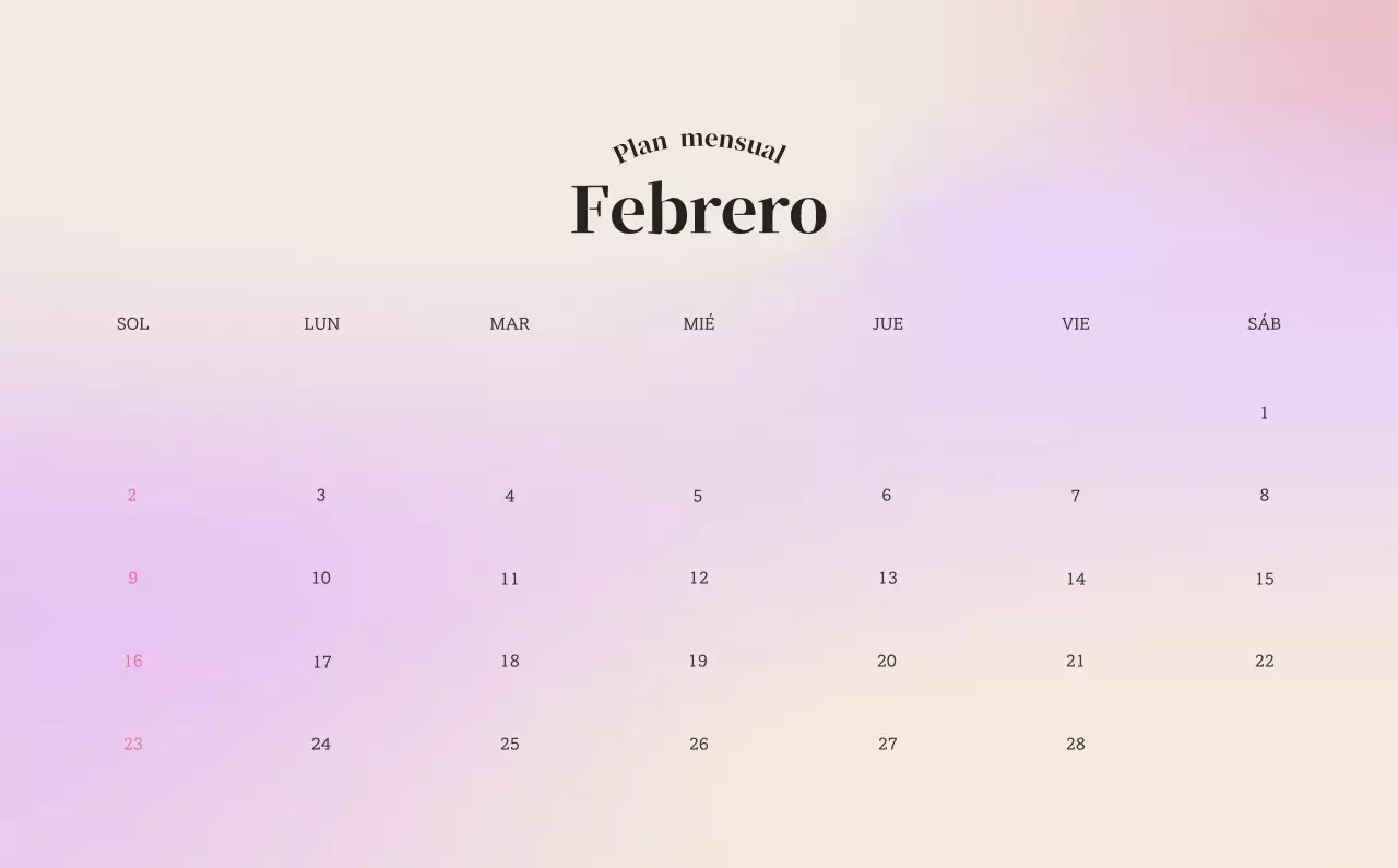 Calendario minimalista degradado