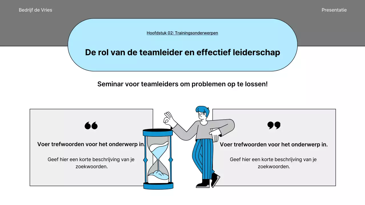 Een eenvoudige interne seminargids in zwart en blauw