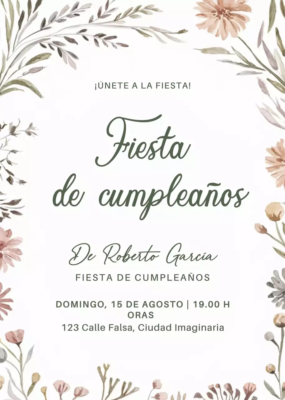 Invitación de cumpleaños botánica beige
