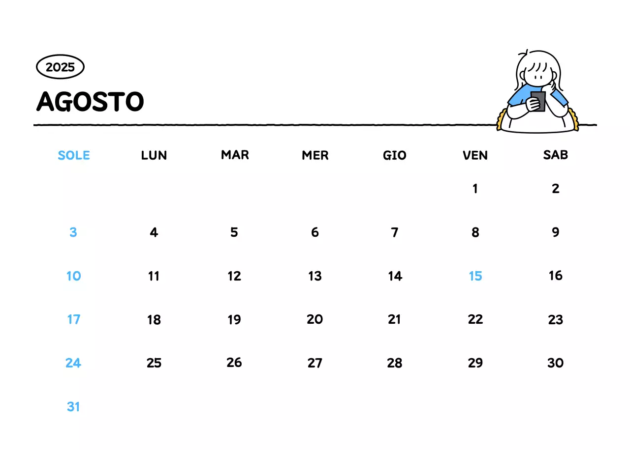 Calendario illustrato con un grazioso stile di linee